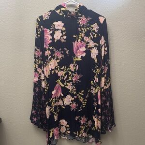 Free People Black Floral Long Sleeve Dress